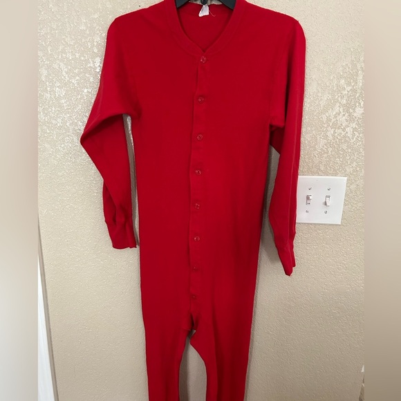 Red Flapjack Long Johns One Piece Pajamas Size Adult Medium 38-40 - Picture 3 of 8